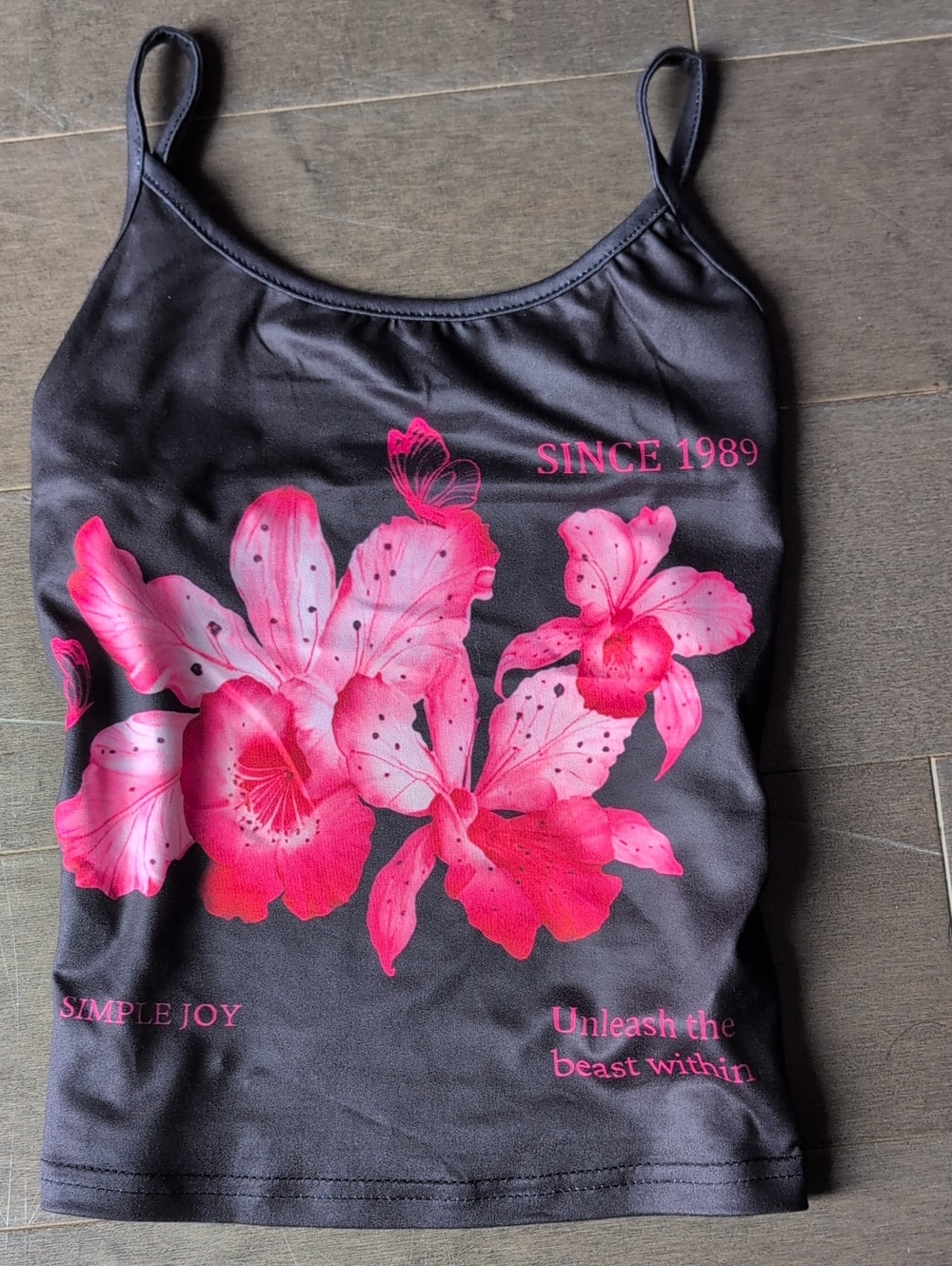 Black Floral Camisole with Pink Print - Since 1989 Accent